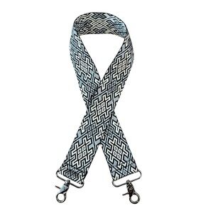 Geometric/Aztec print shoulder bag strap with silver hardware black cream grey